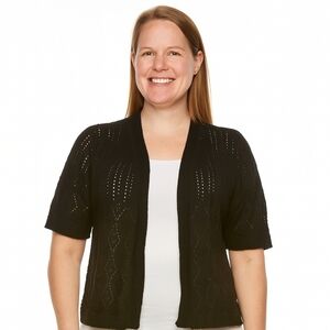 Signature by Robbie Bee Ribbed Open Knit Cardigan Petite M